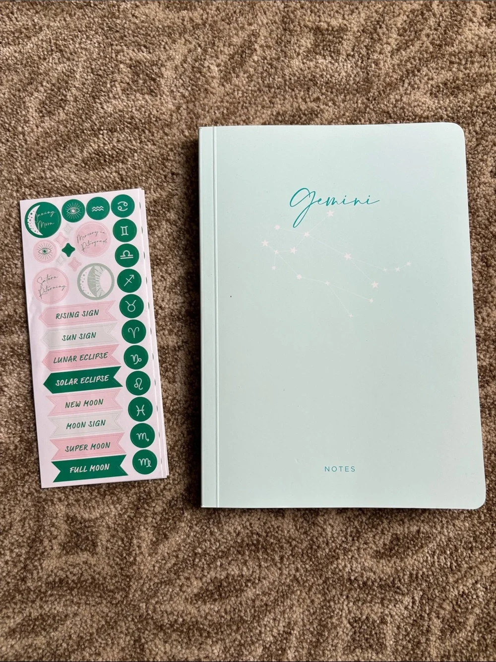 Gemini Mint Notes Notebook – Mint Green Hardcover with stickers